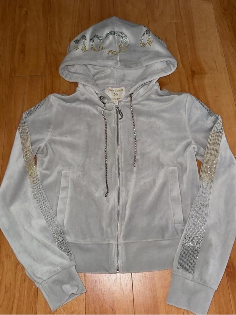 Juicy Couture grey velour tracksuit jacket with rhinestones